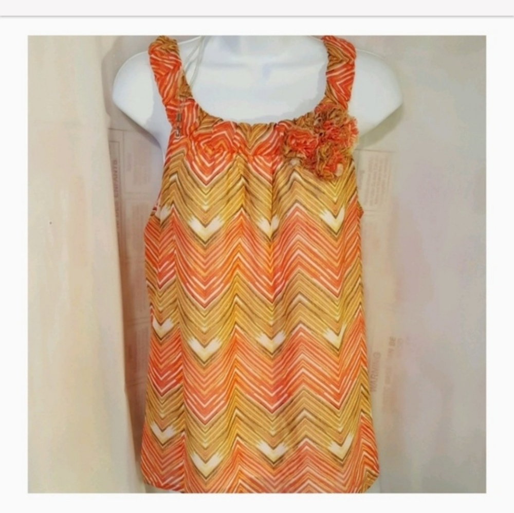 AGB Sleeveless Womens Top Orange Blouse - Small
